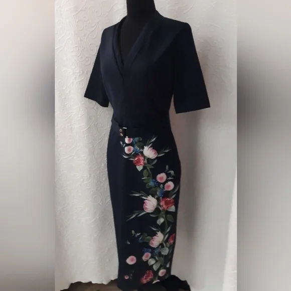 Ted Baker Nora Fantasia Dark floral Midi Dress S2 - Picture 6 of 12